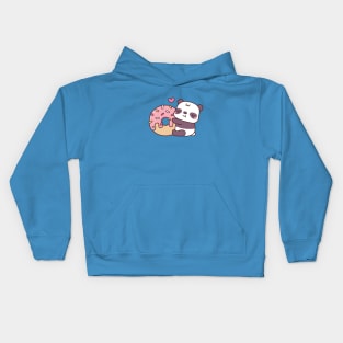 Cute Little Panda Hugging Doughnut Kids Hoodie